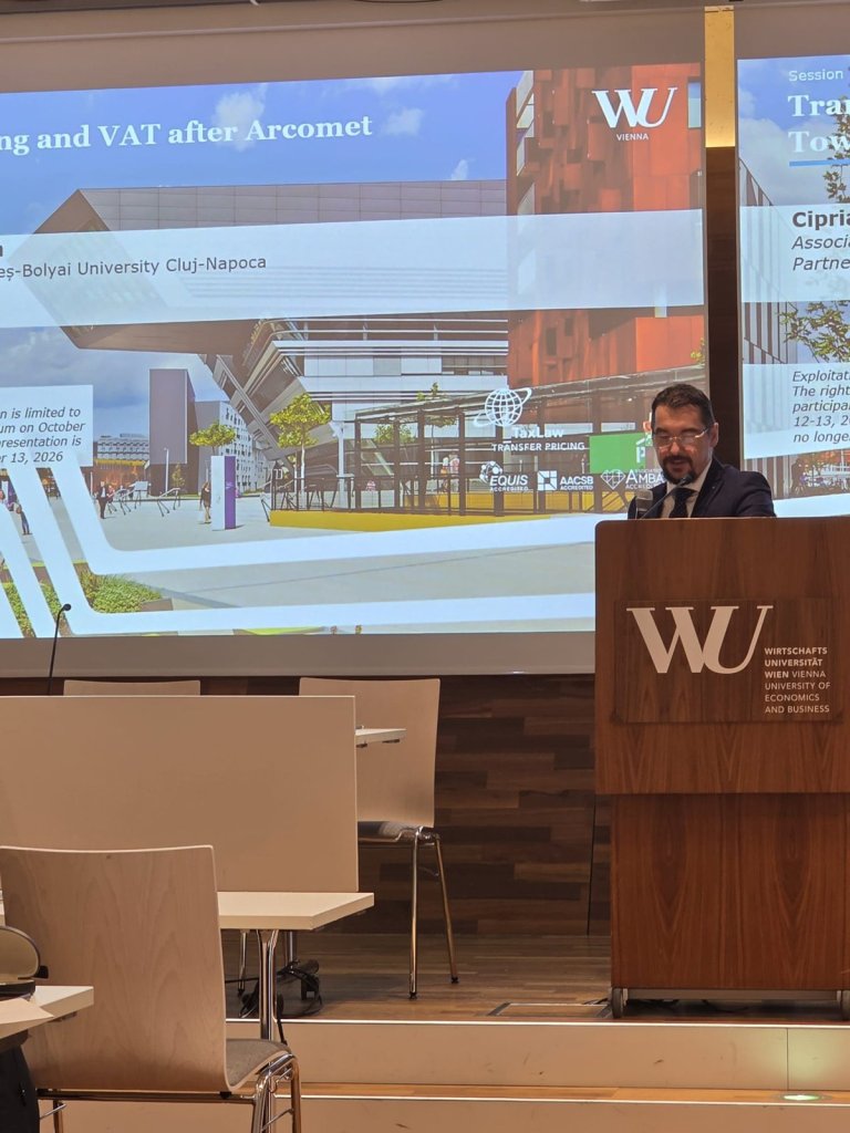 Ciprian Păun la pupitrul WU Viena, prezentarea Transfer Pricing and VAT after Arcomet Towercranes