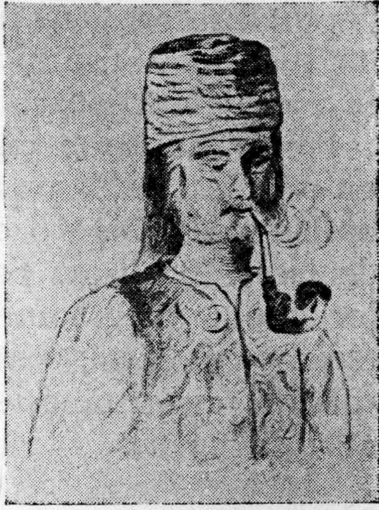 Țăran român cu căciulă și pipă, desen de Andrew A. Bonar din 1839