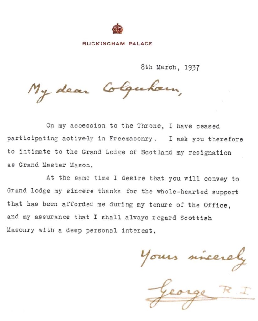 Scrisoarea regelui George al VI-lea din 8 martie 1937