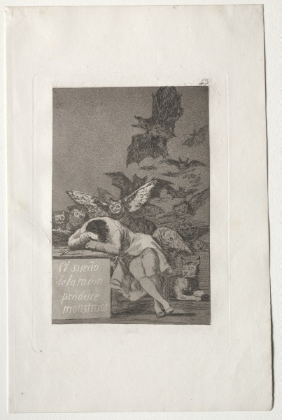 Francisco Goya, Somnul rațiunii naște monștri (Los Caprichos, nr. 43)